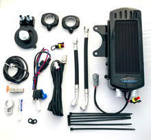 Load image into Gallery viewer, Harley Davidson Sportster 2004-2020 3.0 Dual Fan Assisted Side Mount on Down Tube Oil Cooler Kits Contents. Ready to Install.
